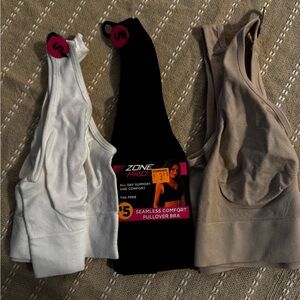 Zone Pro Seamless Comfort Bra Trio - Black, White, Tan Sz S